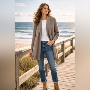 Cotton L.L. Bean Taupe Knit Cardigan